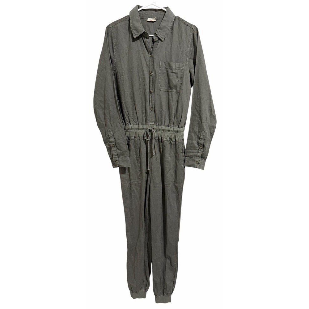 FAHERTY Arlie Day Jumpsuit Surplus Green Tencel Linen Blend Women's Sizeโ Small